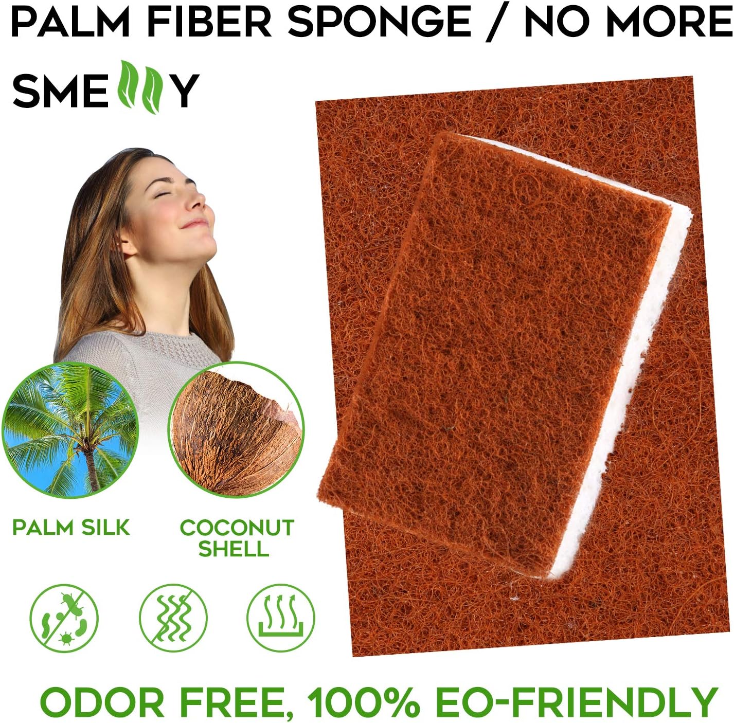 Natural Plant-Based Scrub Sponges, 12 Pack | Palm Fiber, Non-Scratch, Biodegradable, Long-Lasting