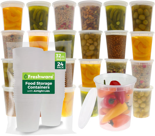 Freshware 24 Set Food Storage Containers, 32oz | Leakproof, BPA-Free, Microwave/Dishwasher Safe