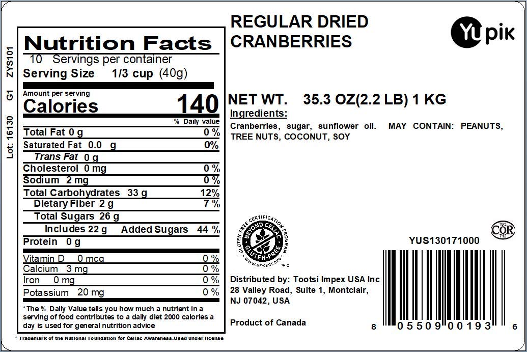 Yupik Dried Cranberries, 2.2 lb | Tart, Chewy, High Fiber, Ideal for Baking & Snacking