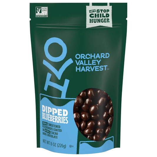 Orchard Valley Harvest Dark Chocolate Dipped Blueberries, 8oz | Gluten-Free, Non-GMO, Resealable Bag