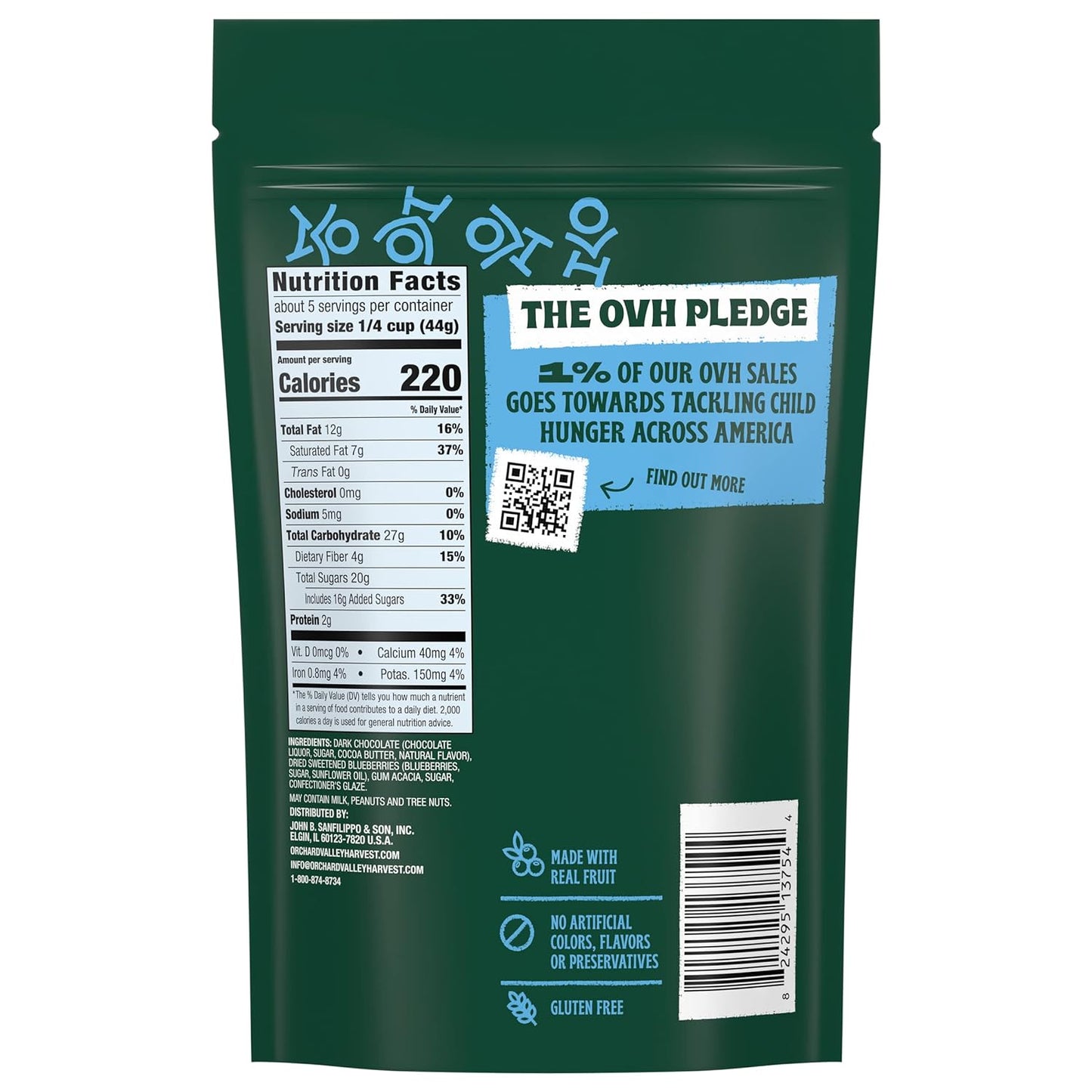Orchard Valley Harvest Dark Chocolate Dipped Blueberries, 8oz | Gluten-Free, Non-GMO, Resealable Bag