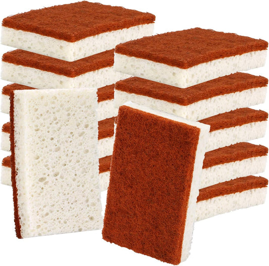 Natural Plant-Based Scrub Sponges, 12 Pack | Palm Fiber, Non-Scratch, Biodegradable, Long-Lasting