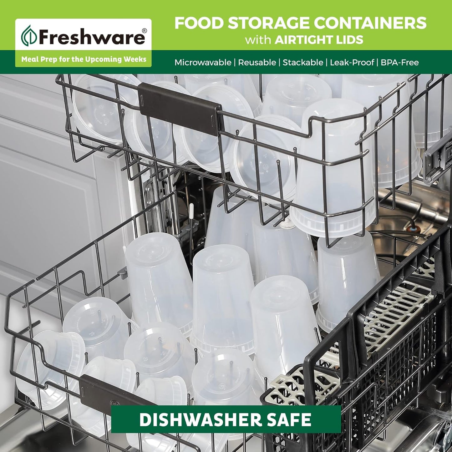 Freshware 24 Set Food Storage Containers, 32oz | Leakproof, BPA-Free, Microwave/Dishwasher Safe