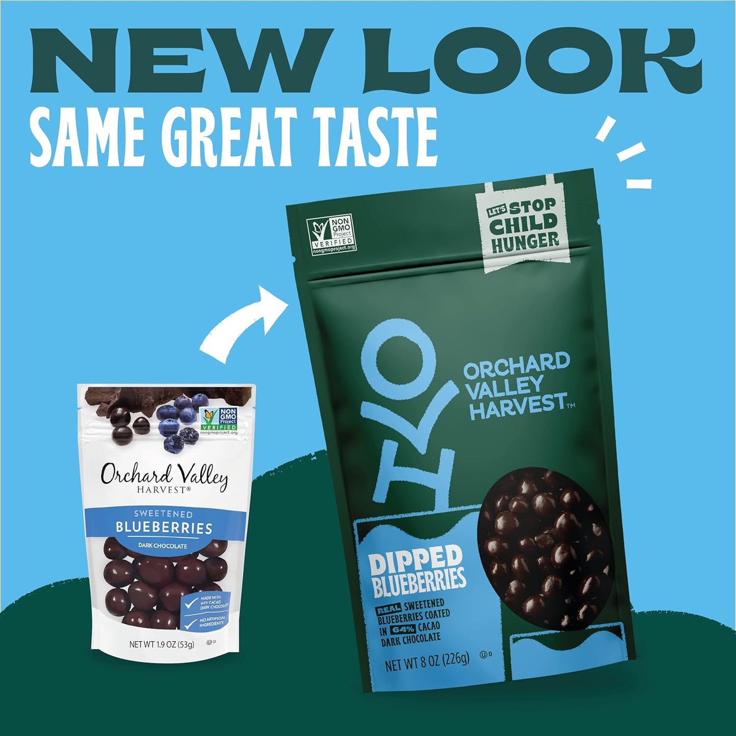 Orchard Valley Harvest Dark Chocolate Dipped Blueberries, 8oz | Gluten-Free, Non-GMO, Resealable Bag